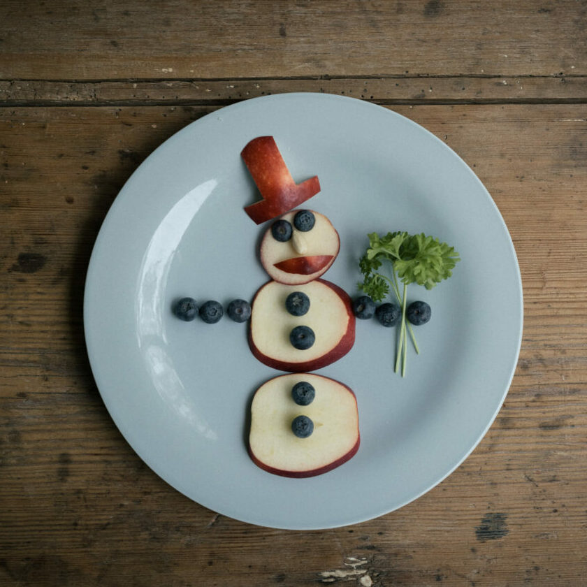 Apple and Blueberry Snowman